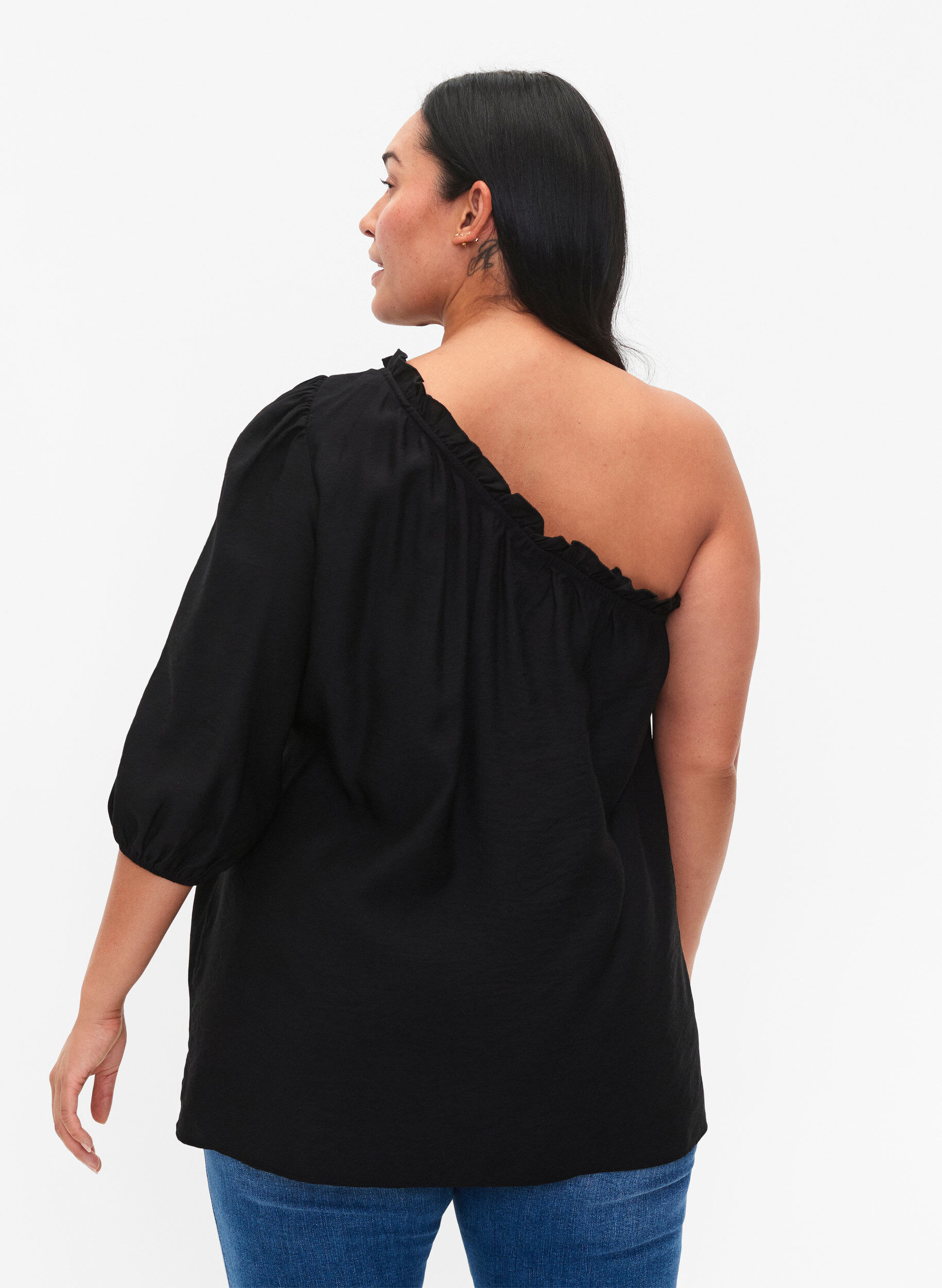Zizzi Schulterbluse aus Viskose, Schwarz, Model image number 2