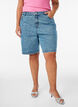 Hoch taillierte Denimshorts mit bestickten Motiven, Blau, Model image number 3