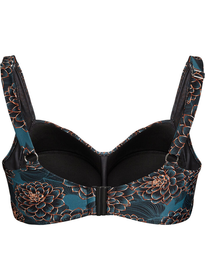 Wattierter Bikini-Oberteil mit Print, Petrol, Packshot image number 1