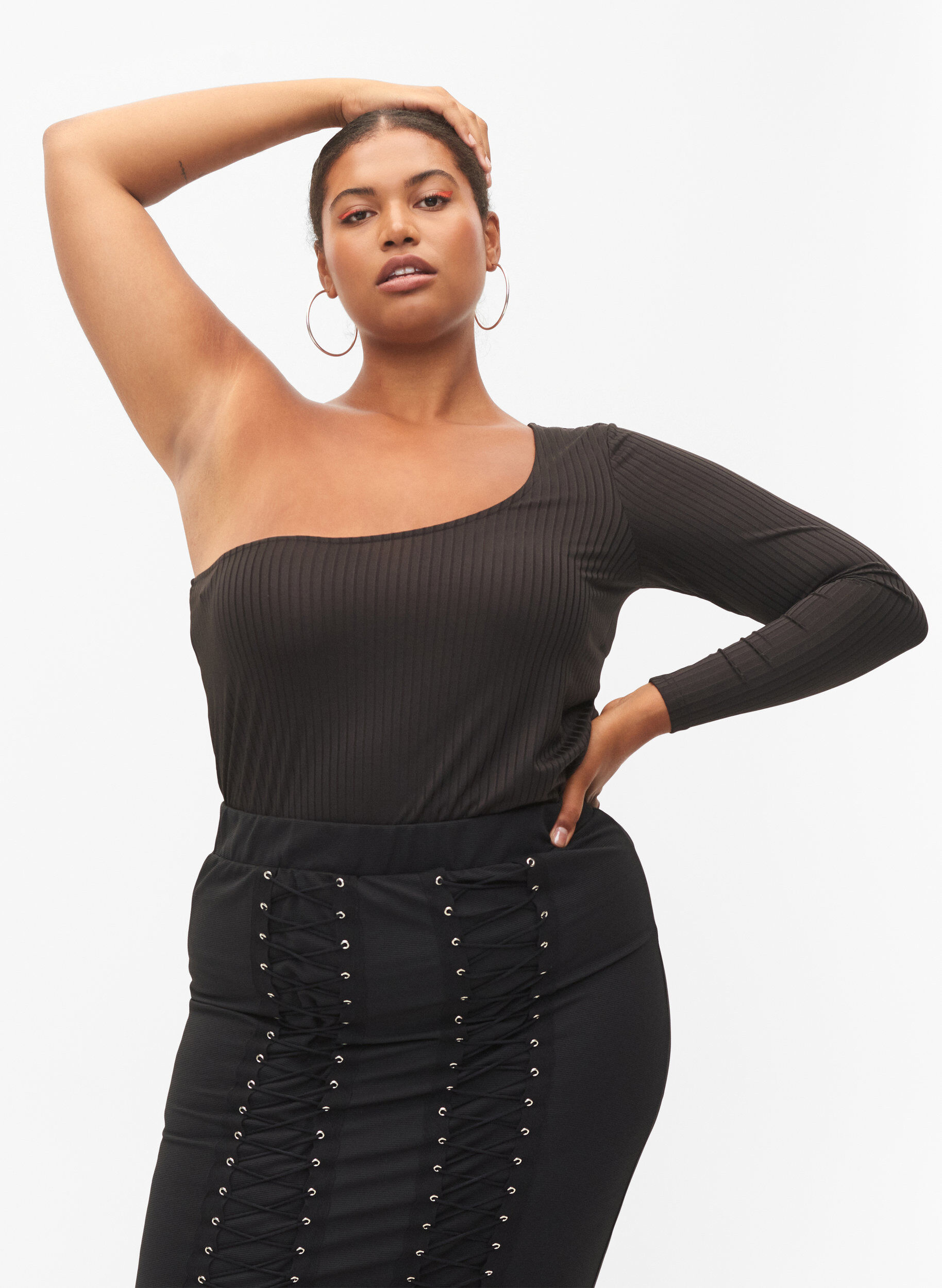 Zizzi Blouse &agrave; une &eacute;paule, Black, Model image number 0