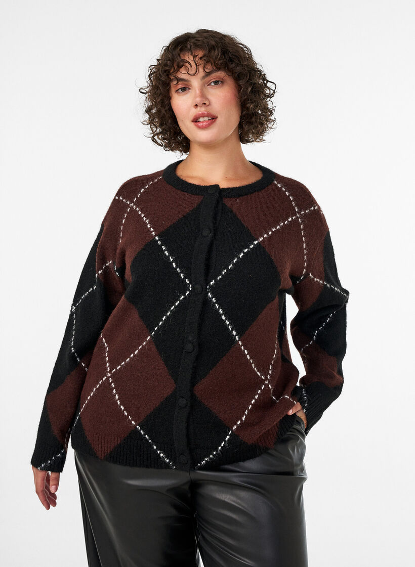 Cardigan &agrave; motif argyle, Noir, Model image number 0