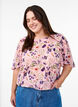 Blouse fleurie &agrave; manches courtes et smocks, Rose, Model image number 0