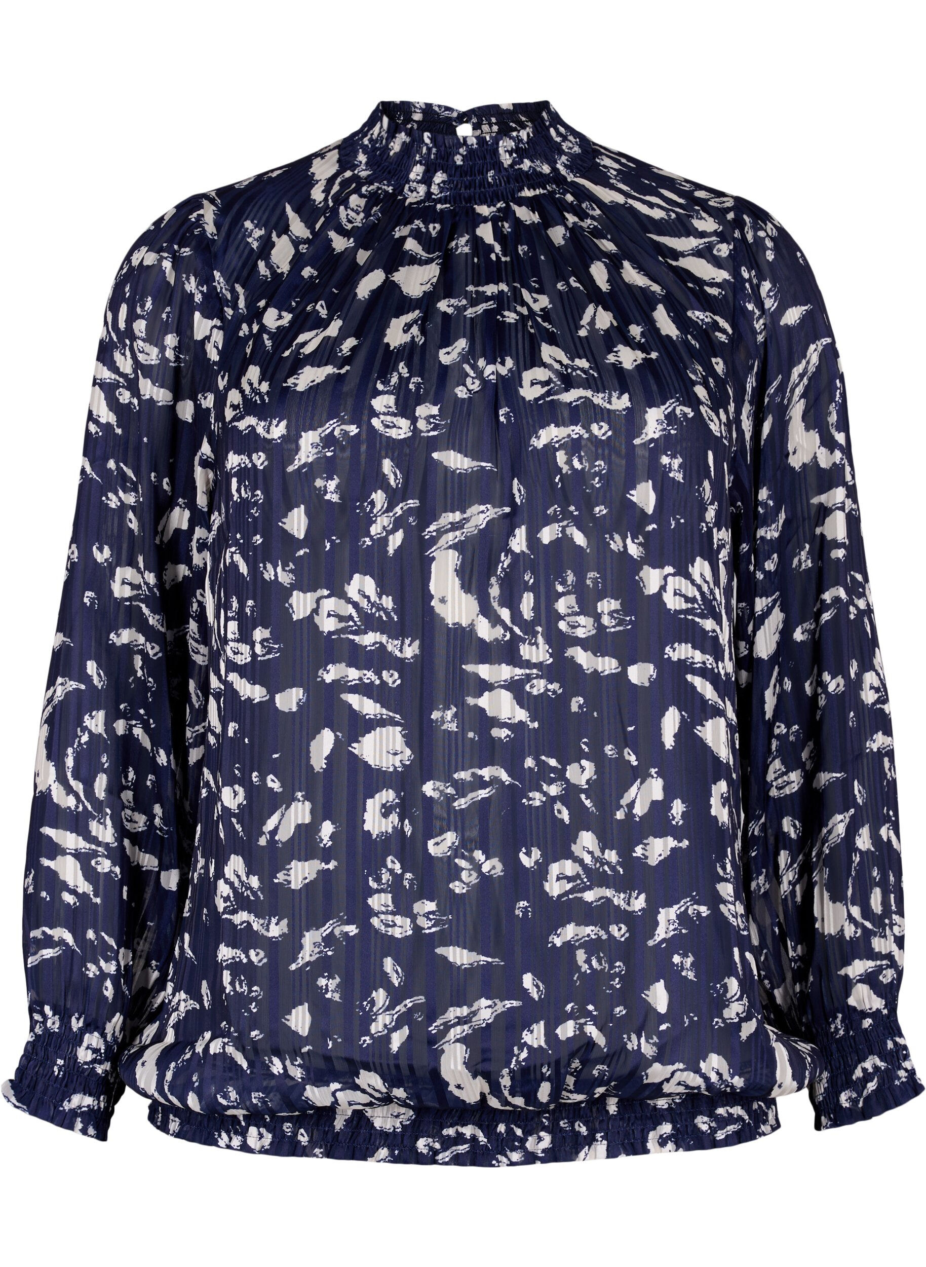 Zizzi Blouse imprim&eacute;e &agrave; smock, Blue Leaf AOP, Packshot image number 0