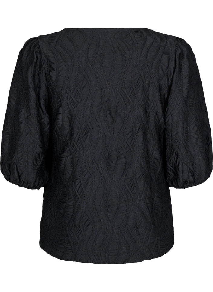 Bluse mit Struktur und 3/4-&Auml;rmeln, Schwarz, Packshot image number 1