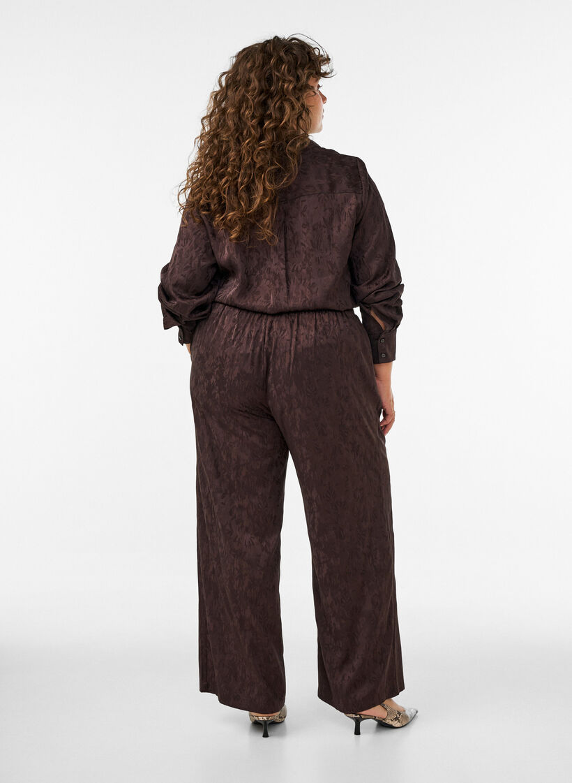 Pantalon ample &agrave; motif cachemire et taille haute, Marron, Model image number 1