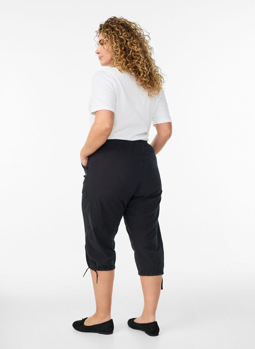 Pantacourt en coton, Noir, Model image number 1