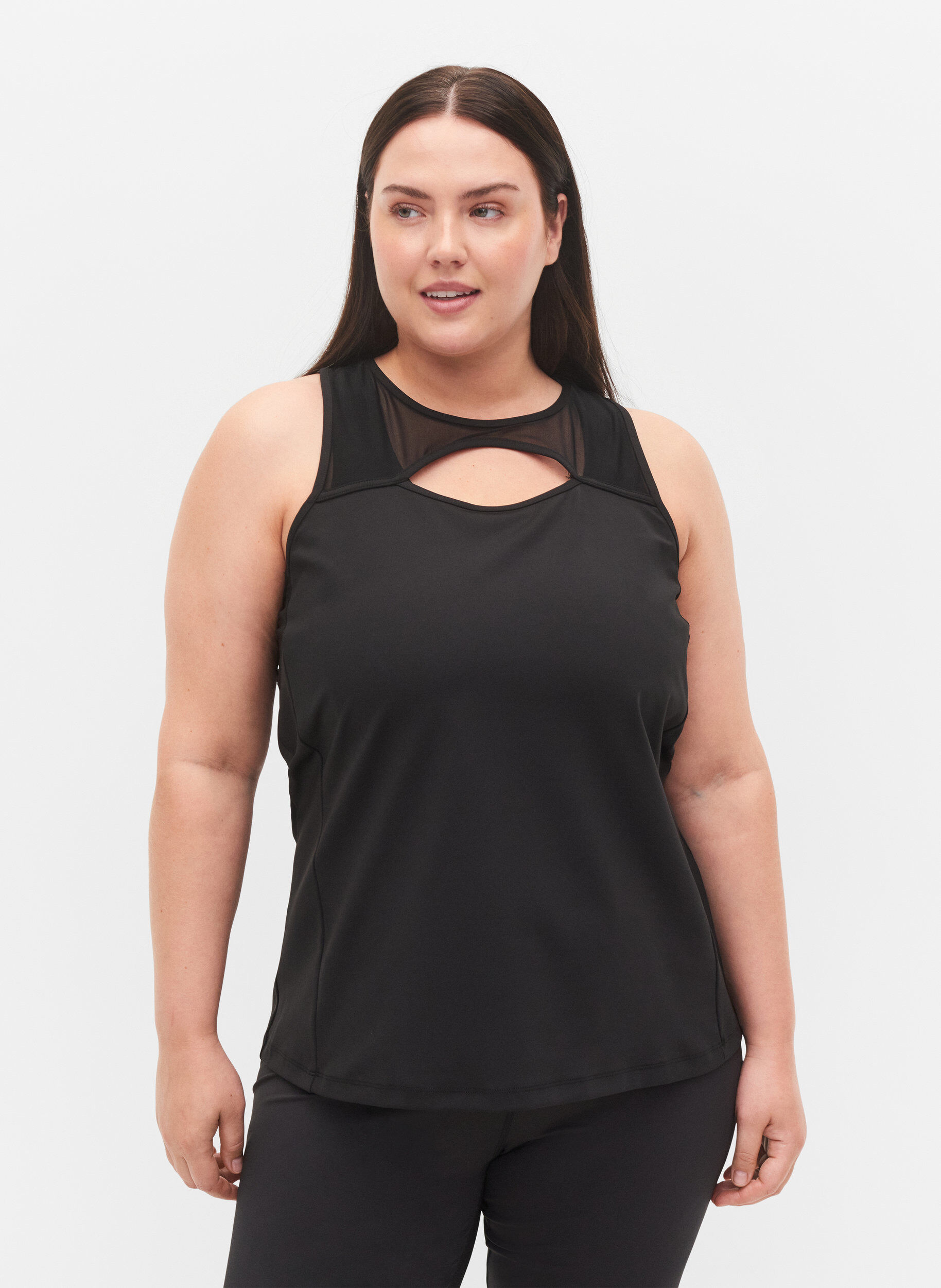 Zizzi Top de sport avec mesh et dos nageur, Black, Model image number 0