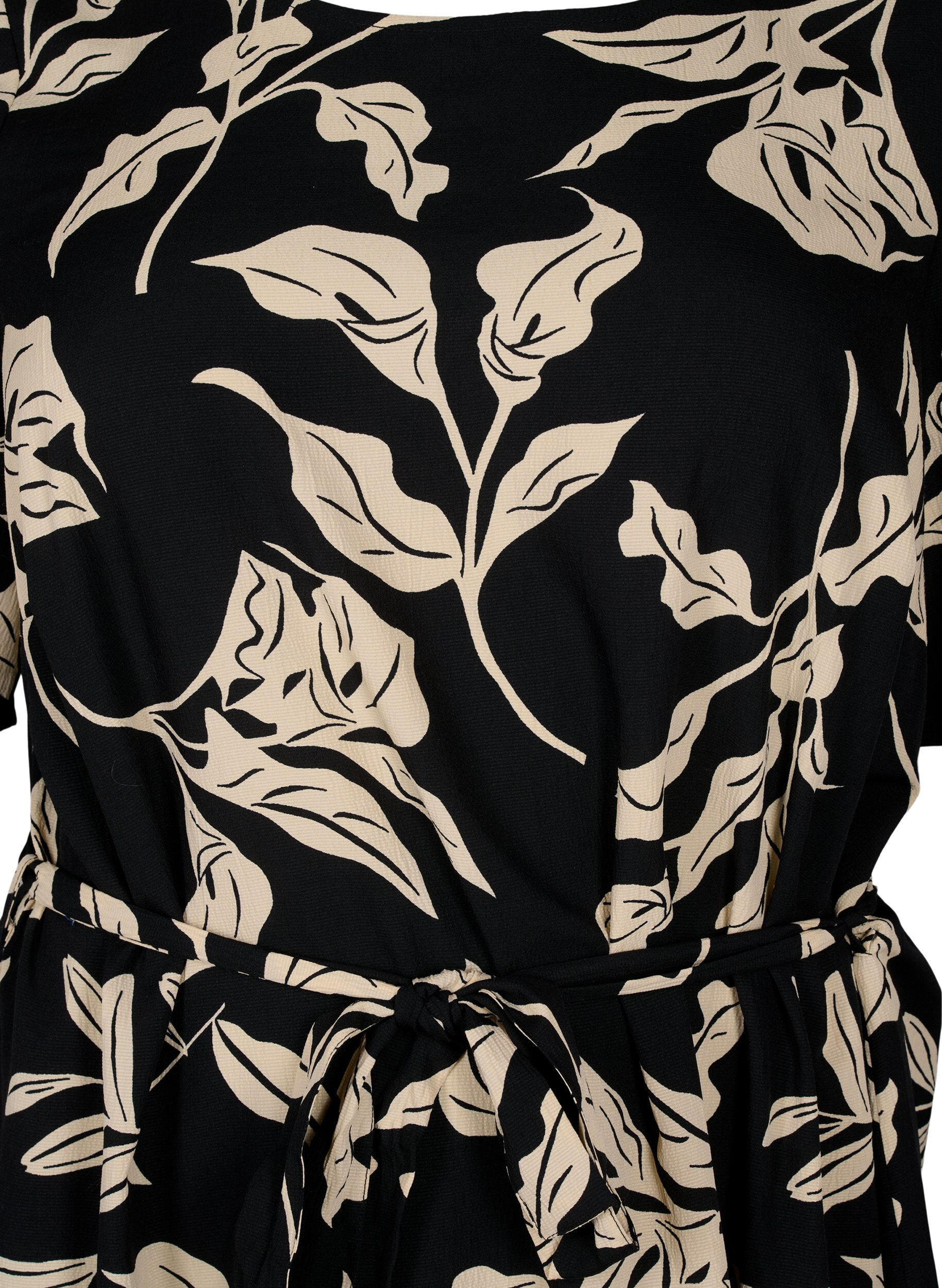 Zizzi FLASH - Robe &agrave; manches courtes avec ceinture, Black Off White Fl., Packshot image number 2