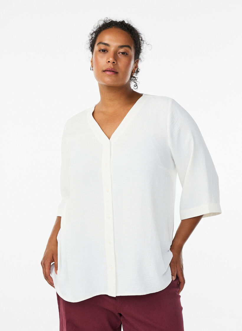 FLASH – Bluse mit V-Ausschnitt und 3/4-Ärmeln, Vanille, Model image number 0