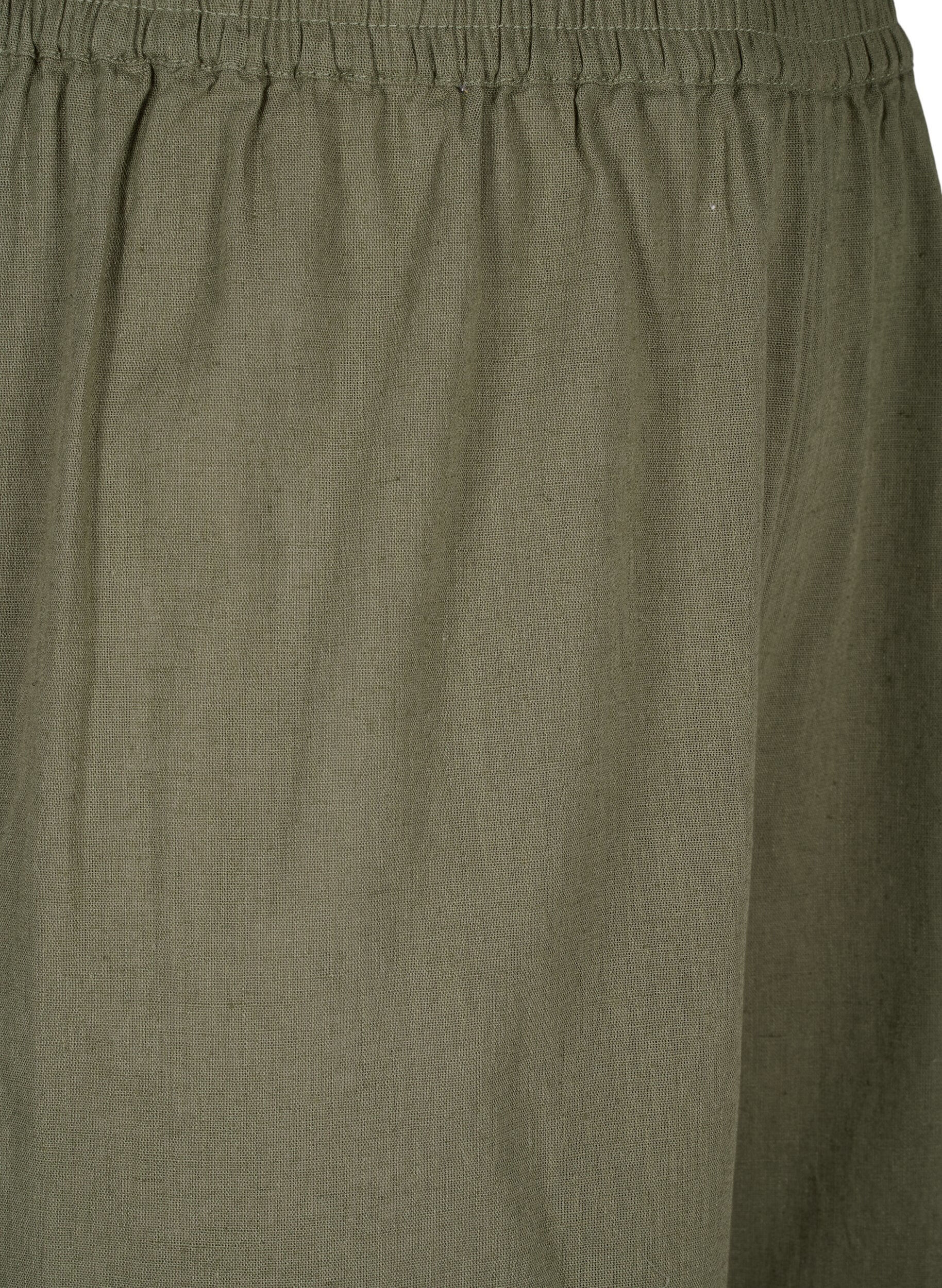 Zizzi Pantalon 7/8 en coton et lin m&eacute;lang&eacute;s, Deep Lichen Green, Packshot image number 2