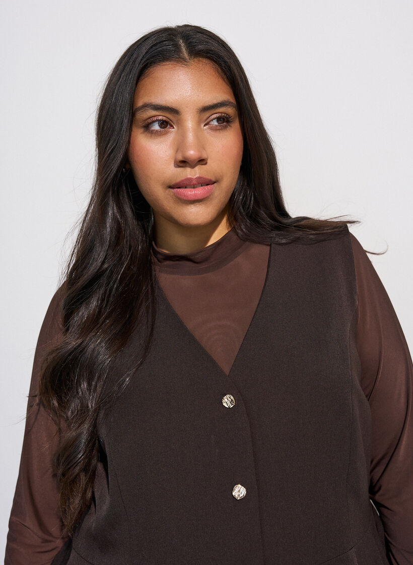 Gilet &agrave; fines rayures avec basque, Marron, Model image number 3