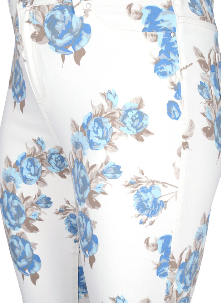 Jean Amy super slim avec un imprimé floral, Blanc, Packshot image number 2