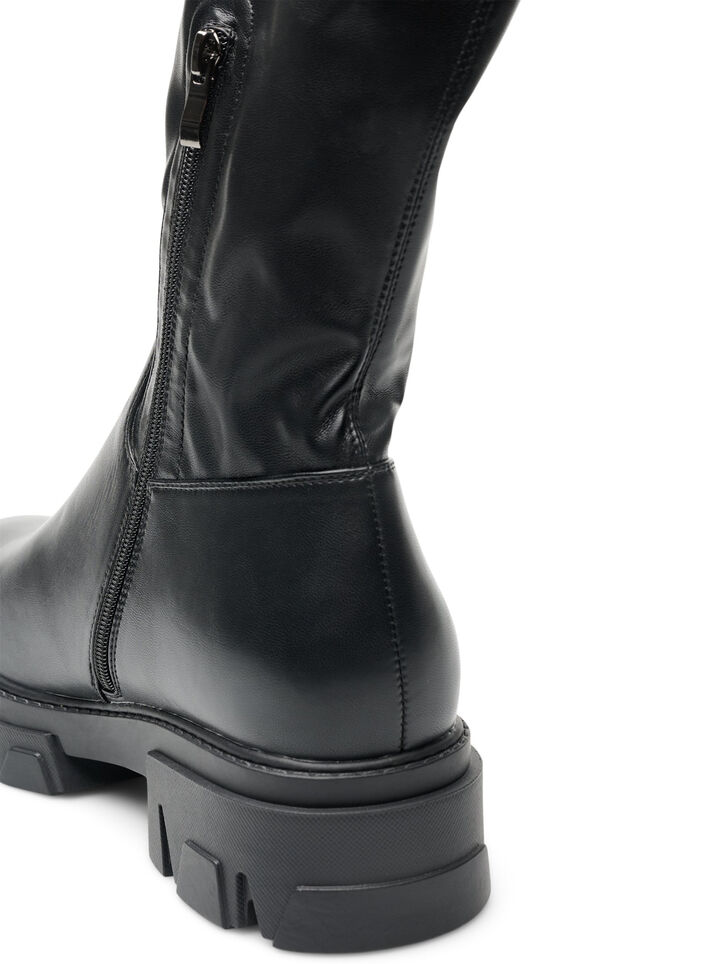 Langschaftstiefel aus Kunstleder mit klobiger Sohle, Schwarz, Packshot image number 2