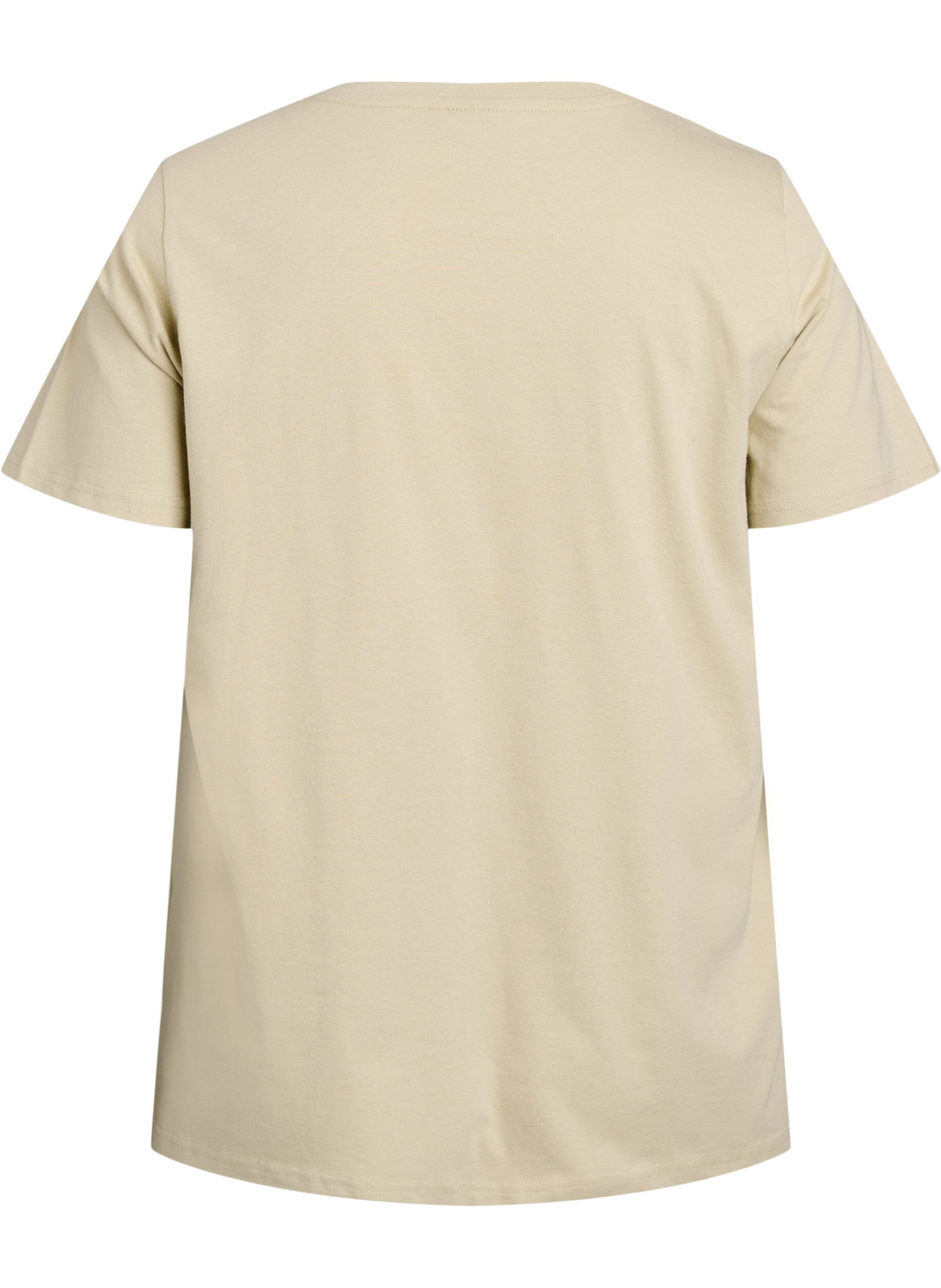 Zizzi T-shirt en coton bio avec inscription perl&eacute;e, Beige, Packshot image number 1