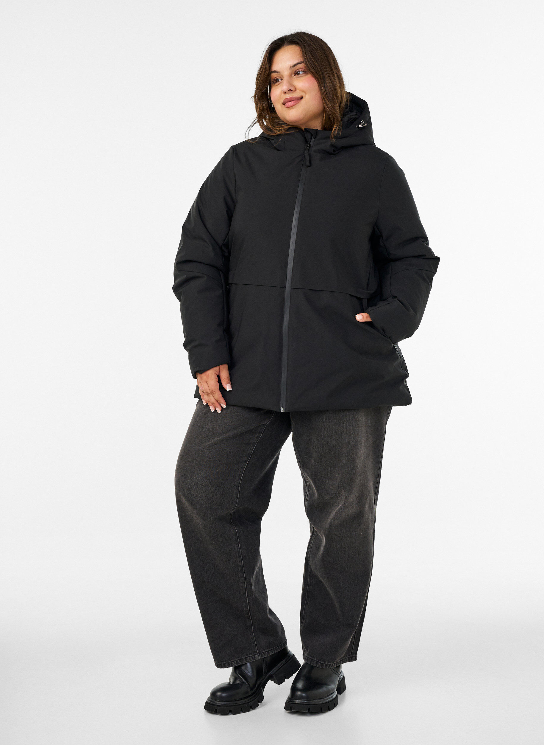 ZizziVeste d'hiver avec capuche et taille ajustable, Noir, Model image number 1