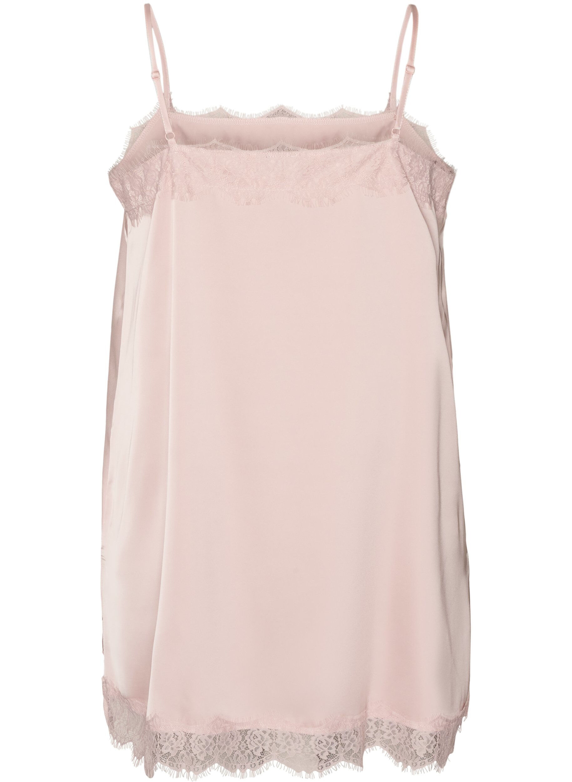 ZizziHaut long en satin bord&eacute; de dentelle, Rose poudr&eacute;e, Packshot image number 1