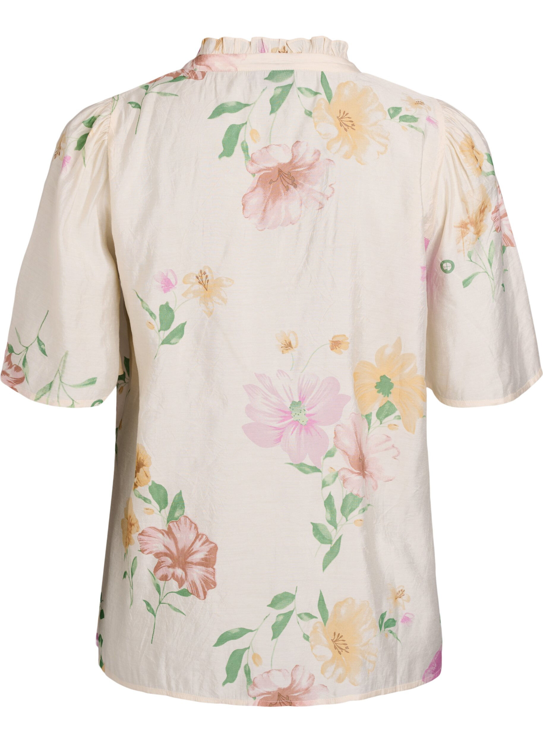 Zizzi Gebl&uuml;mte Bluse mit R&uuml;schenkragen und 1/2-&Auml;rmeln, Beige, Packshot image number 1