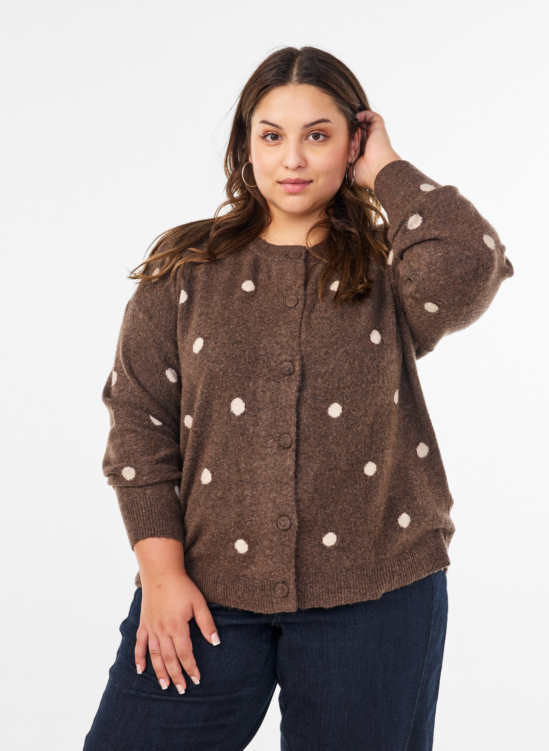 Cardigan &agrave; pois, Marron, Model