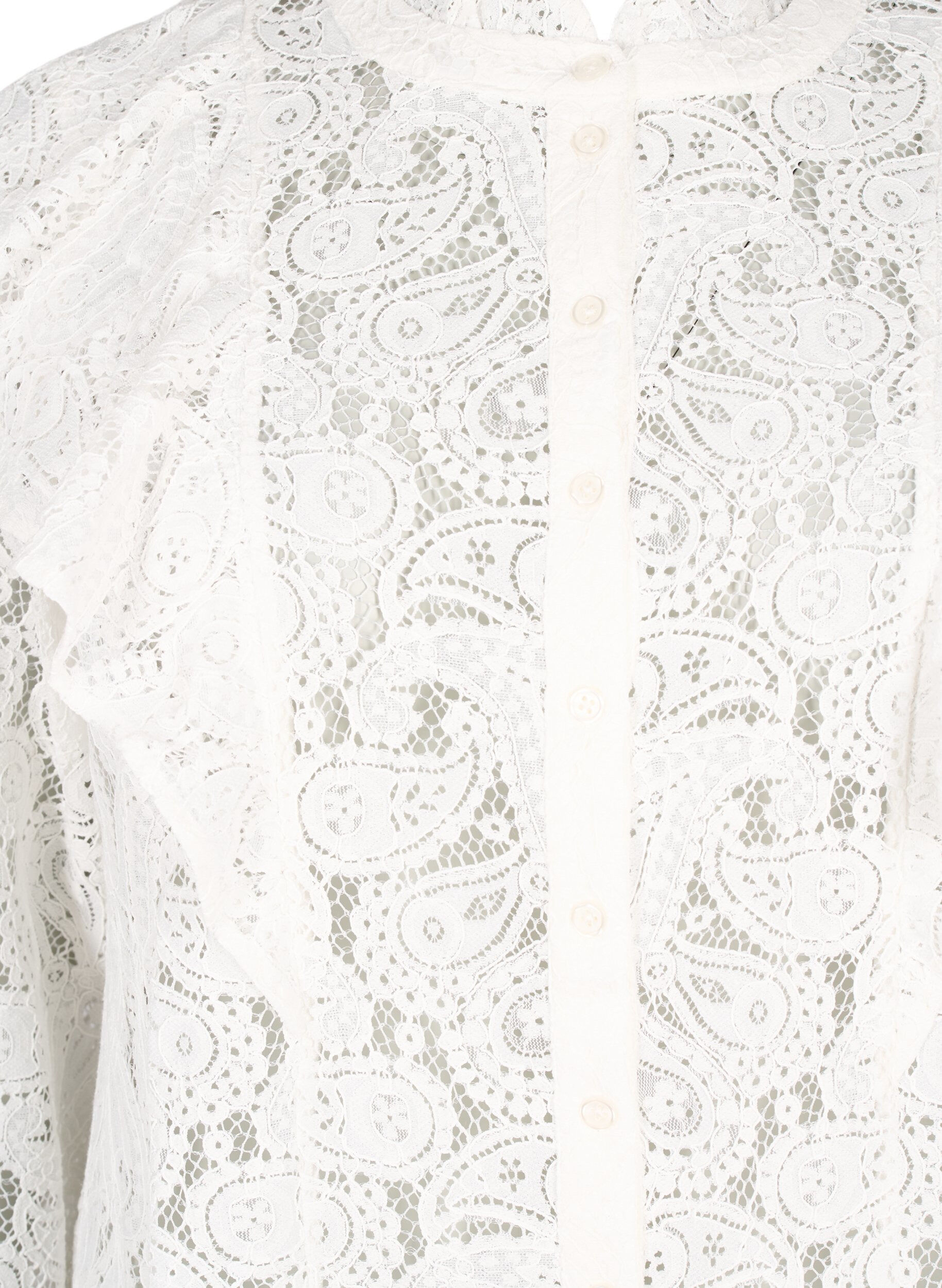 Zizzi Hemdbluse aus Spitze mit R&uuml;schendetail, Snow White, Packshot image number 2
