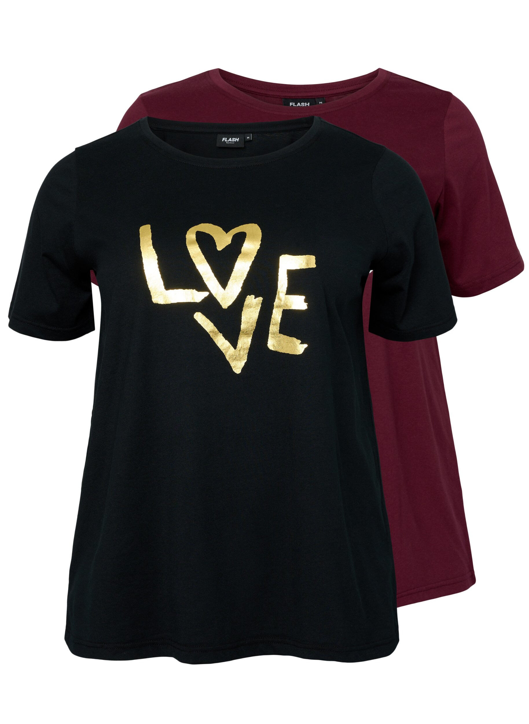 Zizzi FLASH - 2-pack t-shirt avec motif, Black/Port Royale , Packshot image number 0