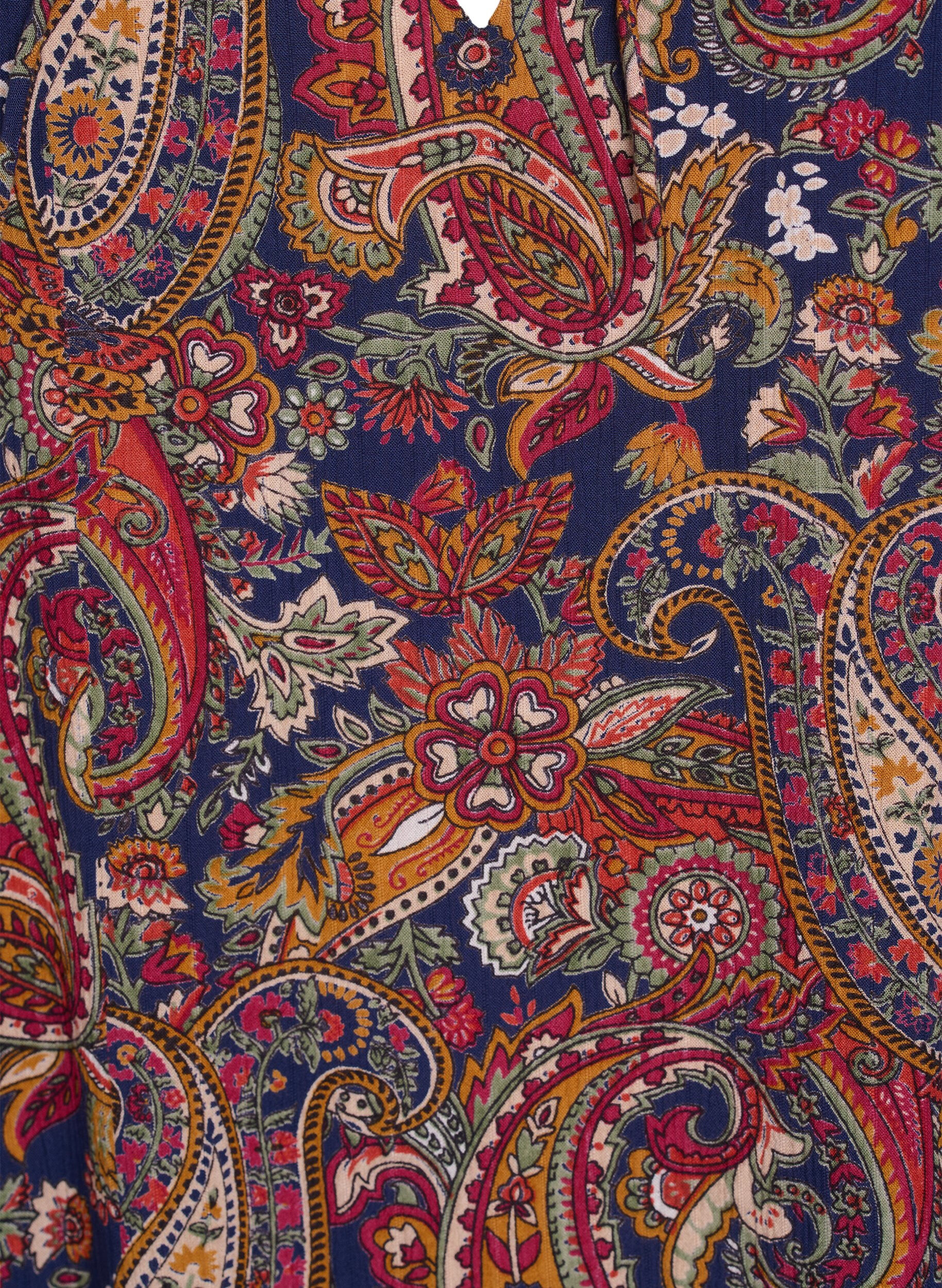 Zizzi Bluse aus Viskose mit Paisleymuster und Ellbogen&auml;rmeln, Blau, Packshot image number 2