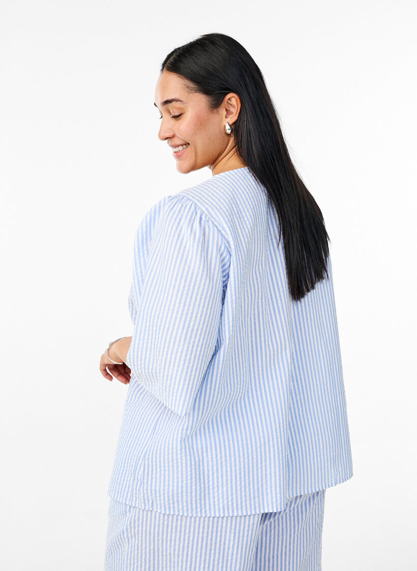 FLASH - Gestreifte Bluse mit Schleifen, Blau, Model image number 1
