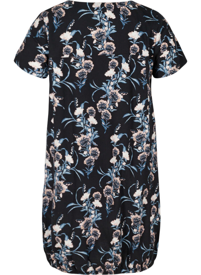 Robe en coton imprim&eacute; &agrave; manches courtes, Bleu, Packshot image number 1