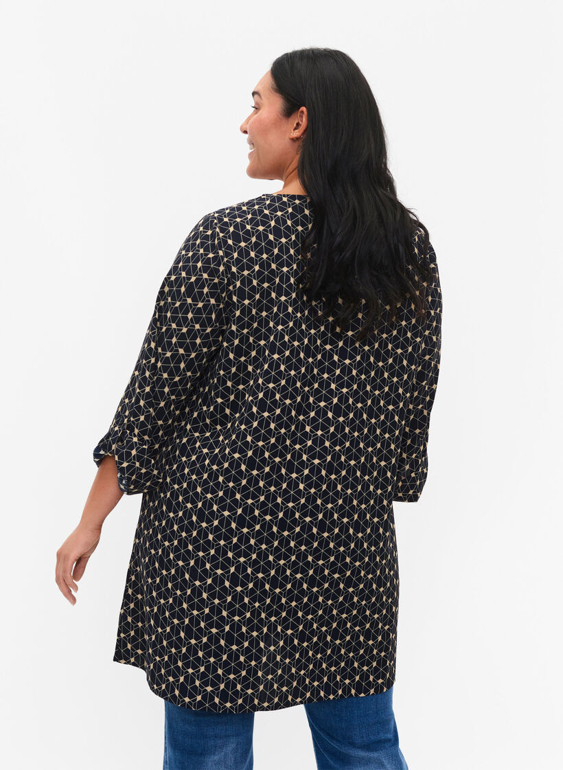 Tunique en forme de A avec imprim&eacute;, Blue Beige AOP, Model image number 1