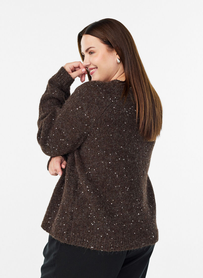 Cardigan en maille avec sequins, Marron, Model image number 2