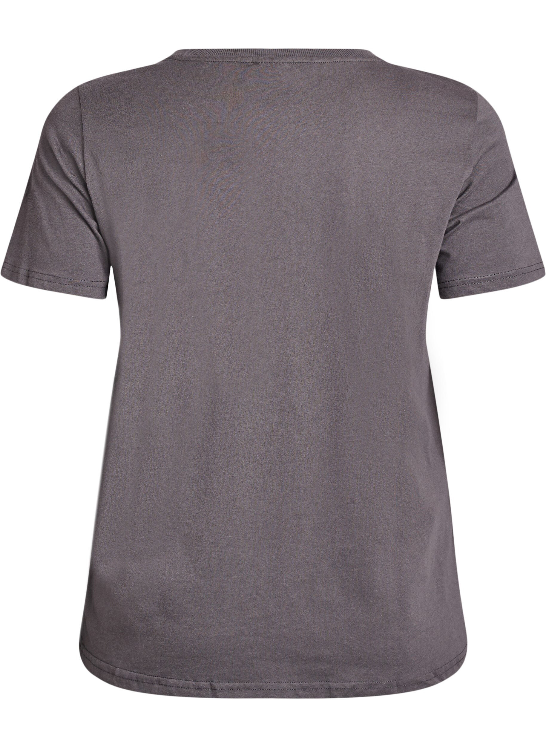 Zizzi T-shirt en coton avec imprim&eacute; sur le devant, Gris anthracite, Packshot image number 1