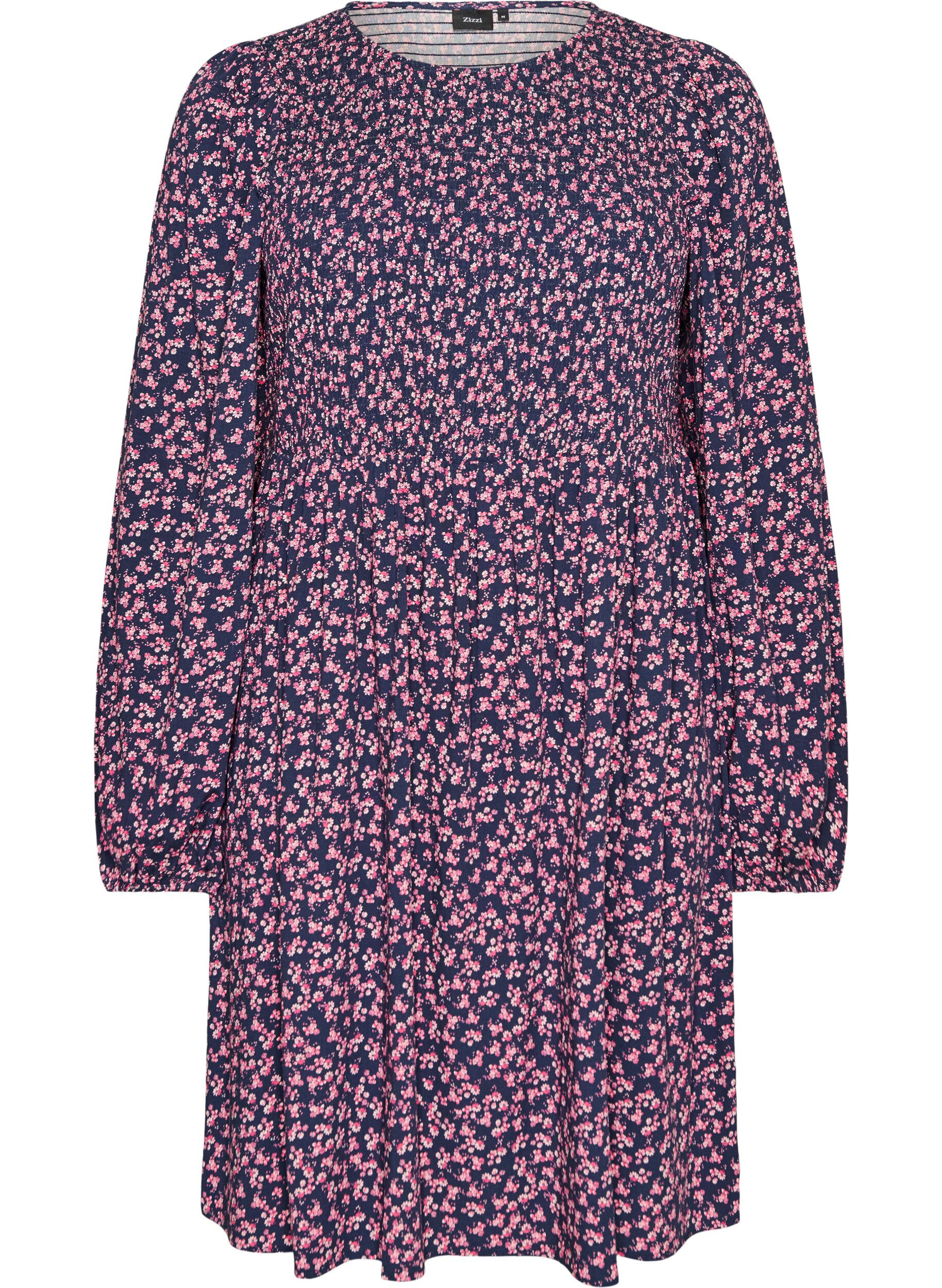 Robe avec haut smock&eacute; et imprim&eacute; &agrave; petites fleurs