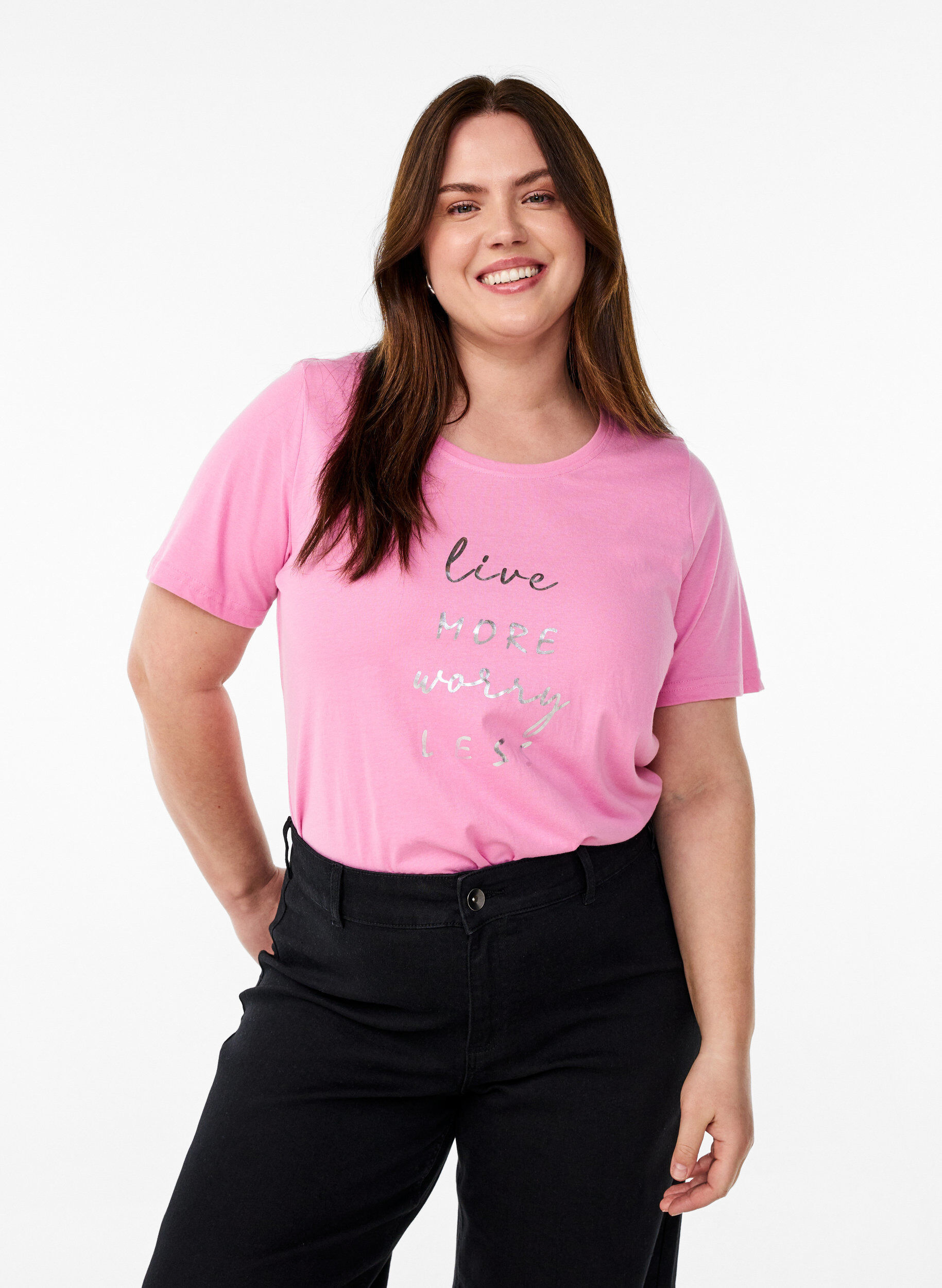 Zizzi FLASH - T-Shirt mit Print, Pink, Model image number 0