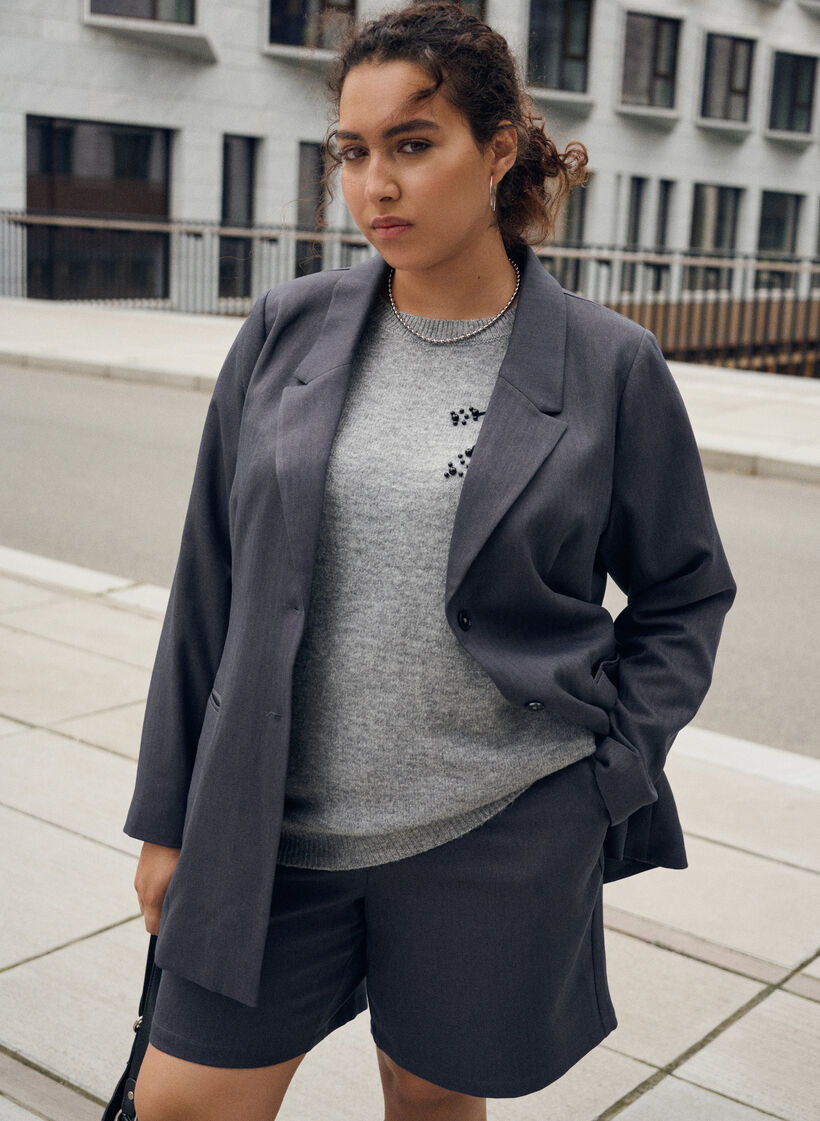 Pullover mit Perlenstickerei, Grau, Image