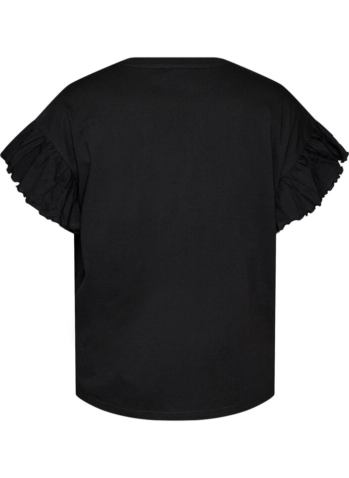 T-Shirt aus Bio-Baumwolle mit R&uuml;schen&auml;rmeln, Schwarz, Packshot image number 1