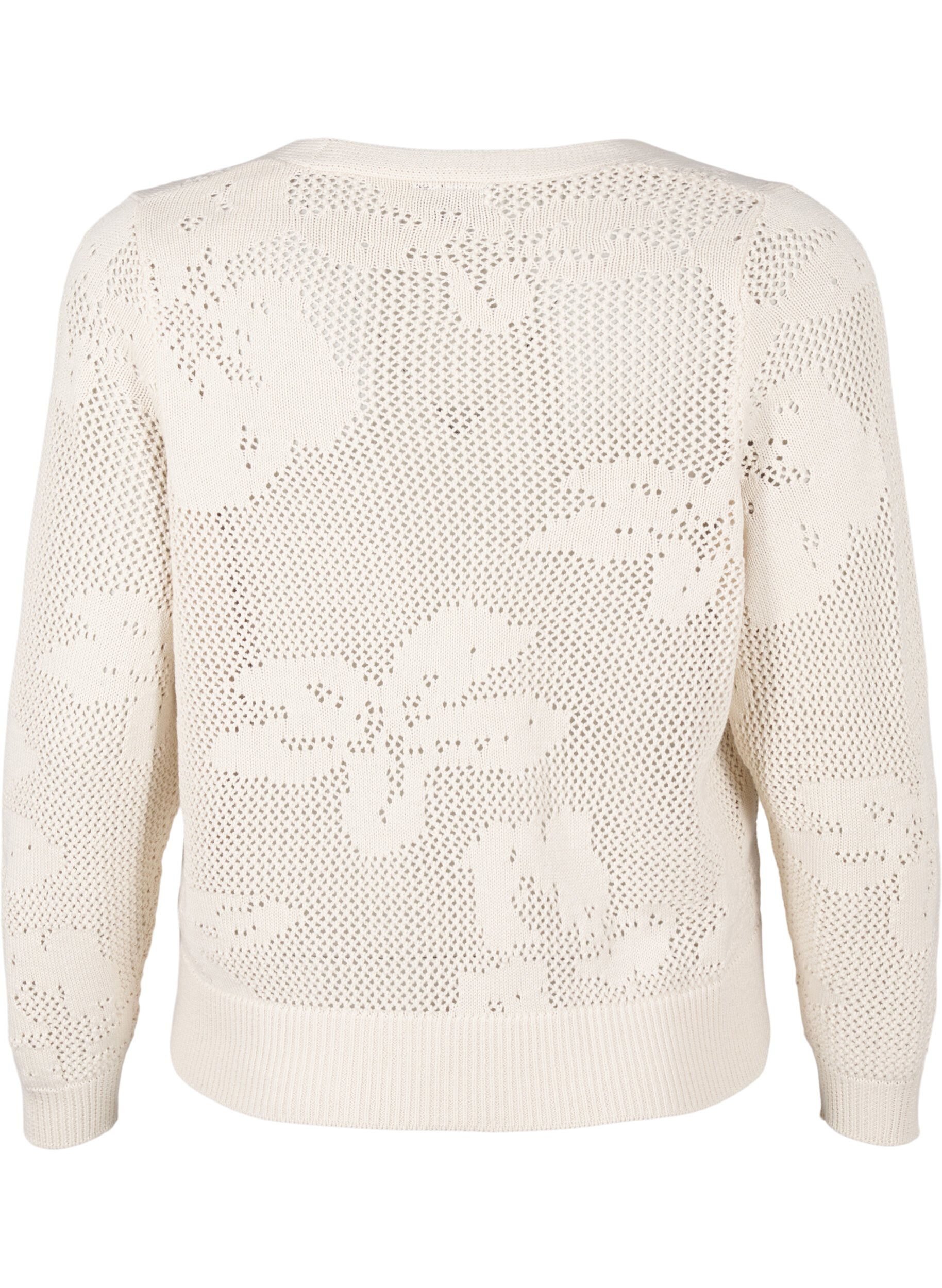 Zizzi Strickjacke mit Lochmuster und Bindeb&auml;ndern, Birch, Packshot image number 1