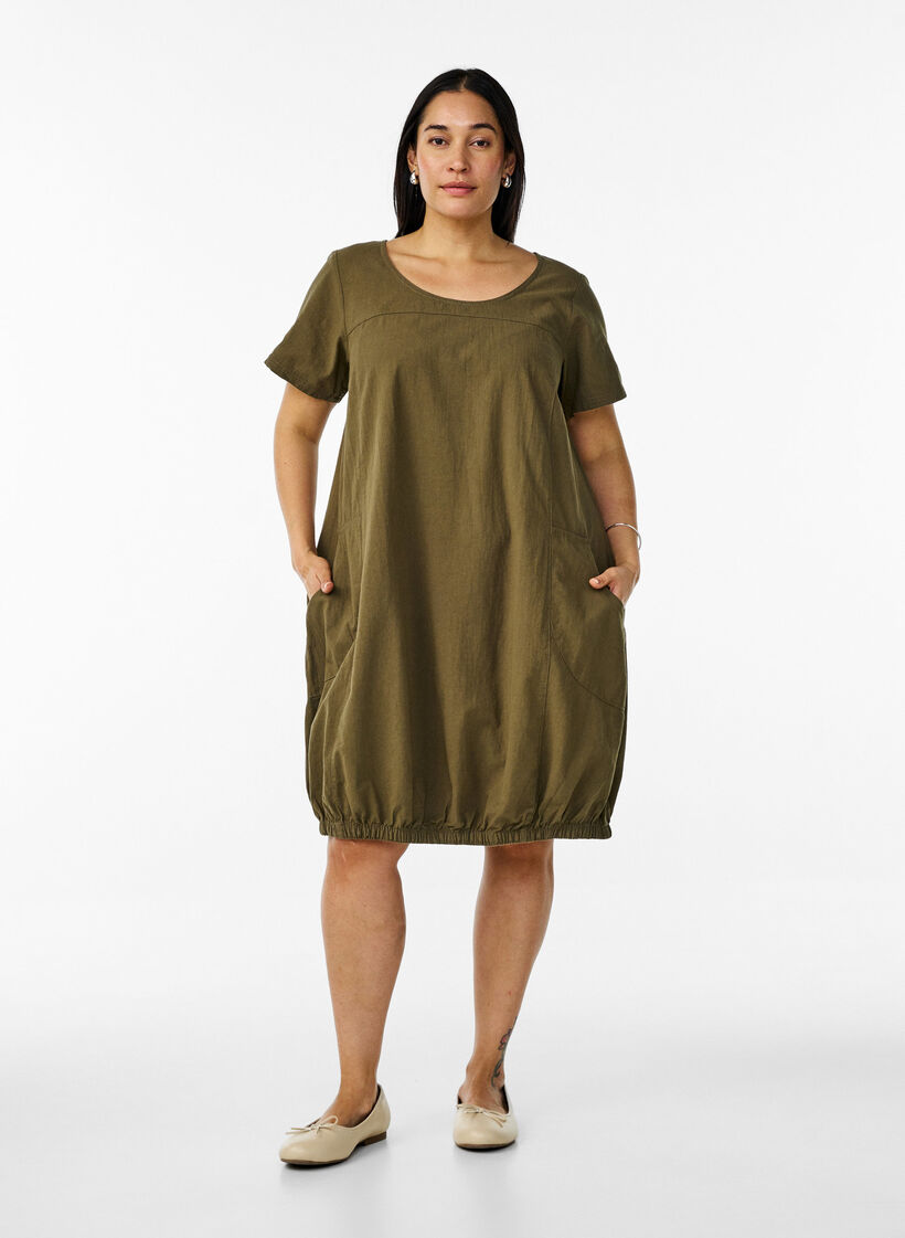 Robe en coton &agrave; manches courtes, Vert, Model image number 1