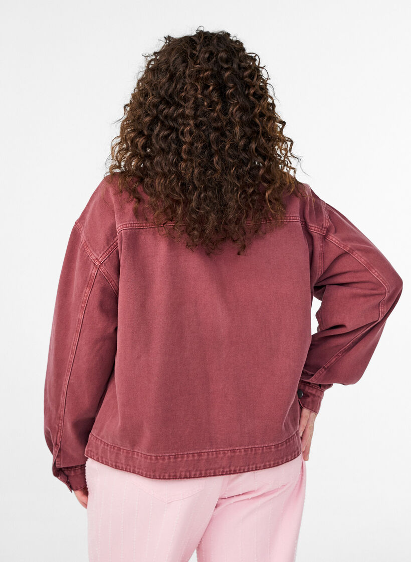 Veste en denim color&eacute; avec fermeture zipp&eacute;e, Rose poudr&eacute;e, Model image number 2