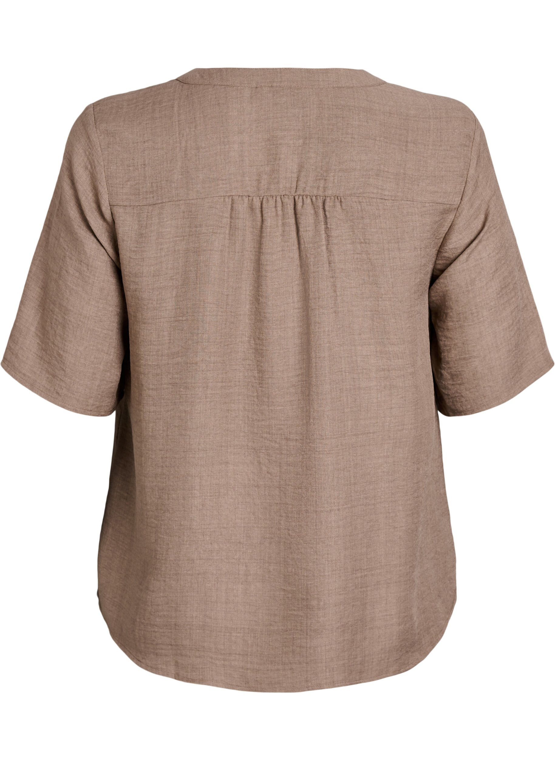 ZizziHemdbluse mit V-Ausschnitt und kurzen &Auml;rmeln, Braun, Packshot image number 1