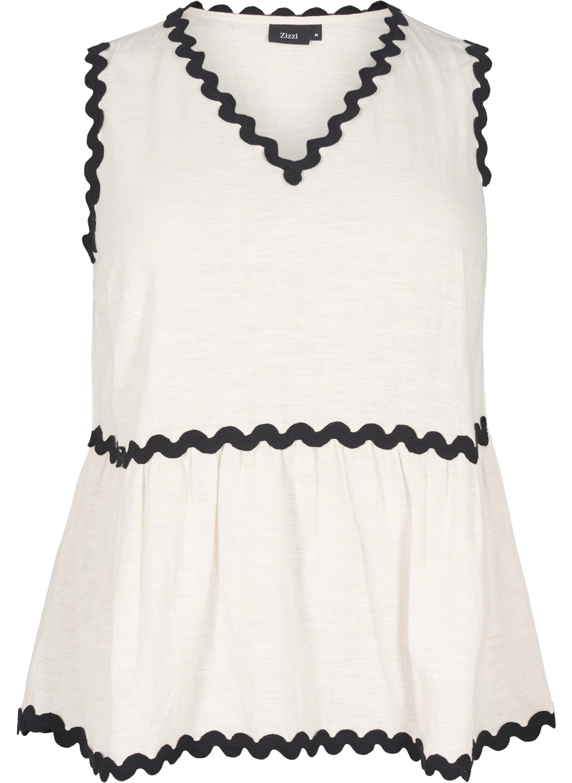 &Auml;rmellose Bluse mit gezackten Kontrastkanten