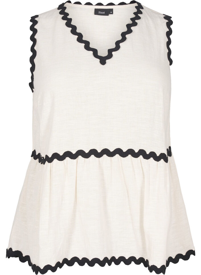 Chemisier sans manches avec bords contrastés et échancrés, Beige, Packshot image number 0