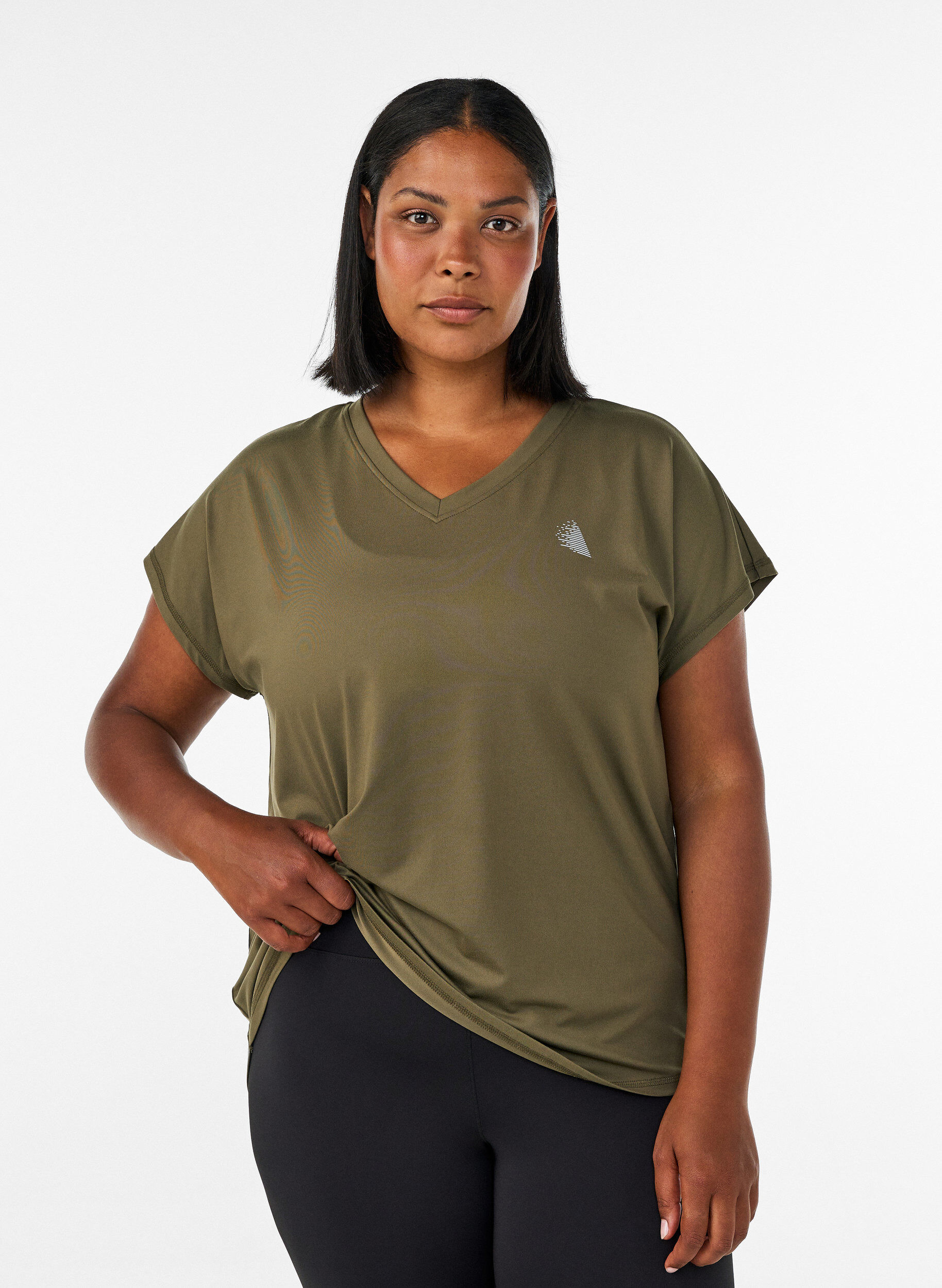 T-shirt de sport &agrave; manches courtes avec col en V, Vert, Model