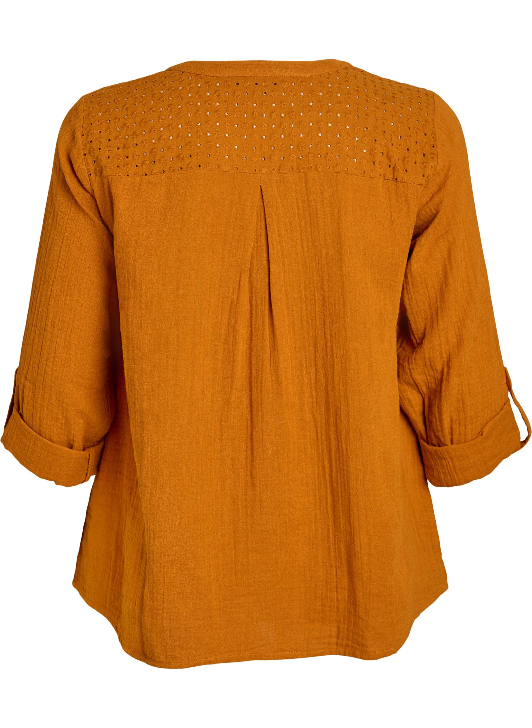 Zizzi Bluse aus Baumwollmusselin mit Lochstickerei, Orange, Packshot image number 1