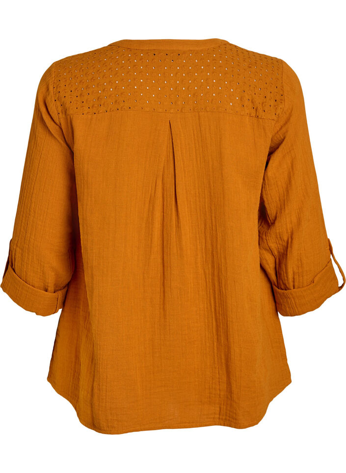 Bluse aus Baumwollmusselin mit Lochstickerei, Orange, Packshot image number 1