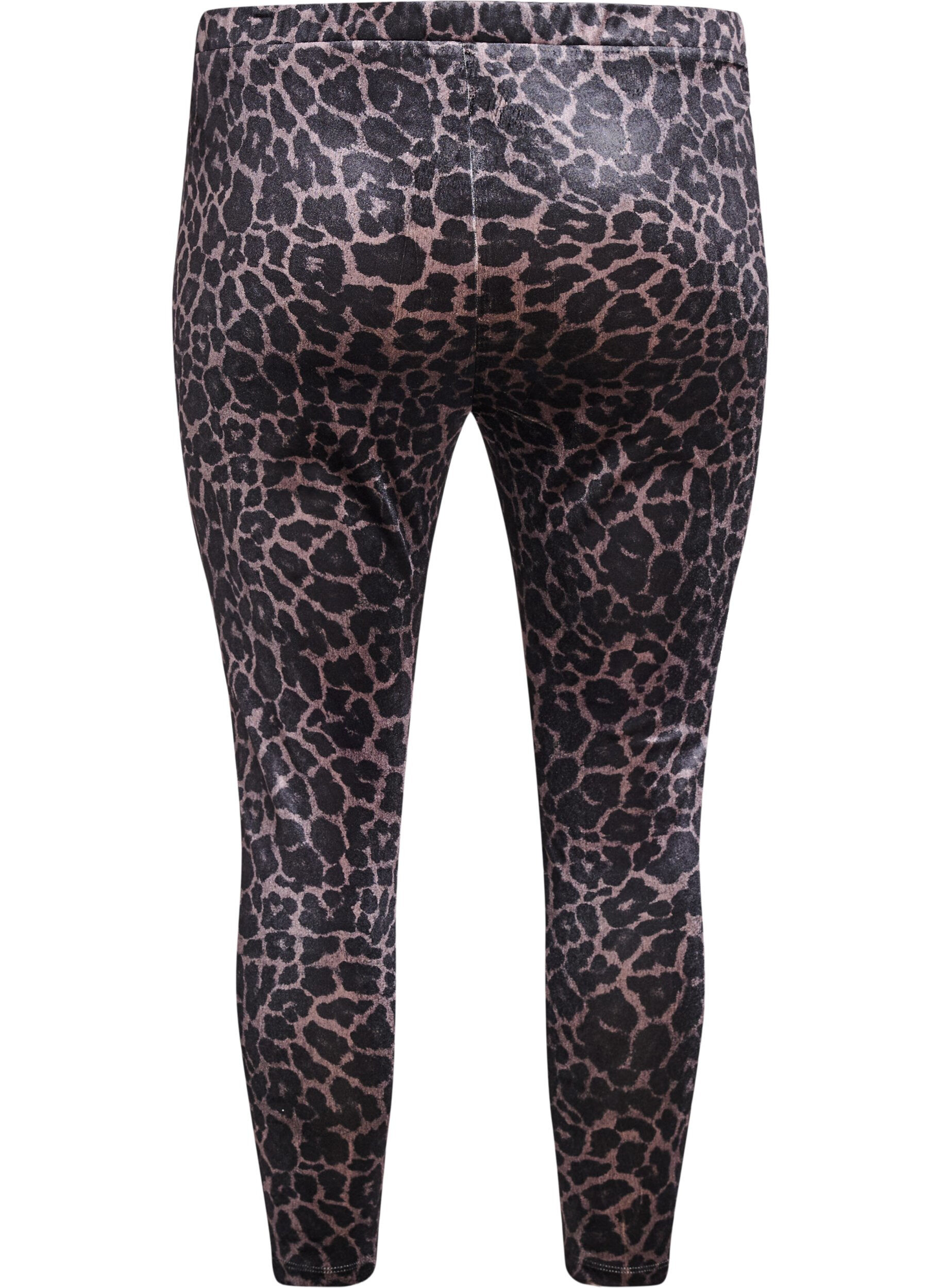 Zizzi Leggings aus Velours mit Leopardenmuster, Braun, Packshot image number 1