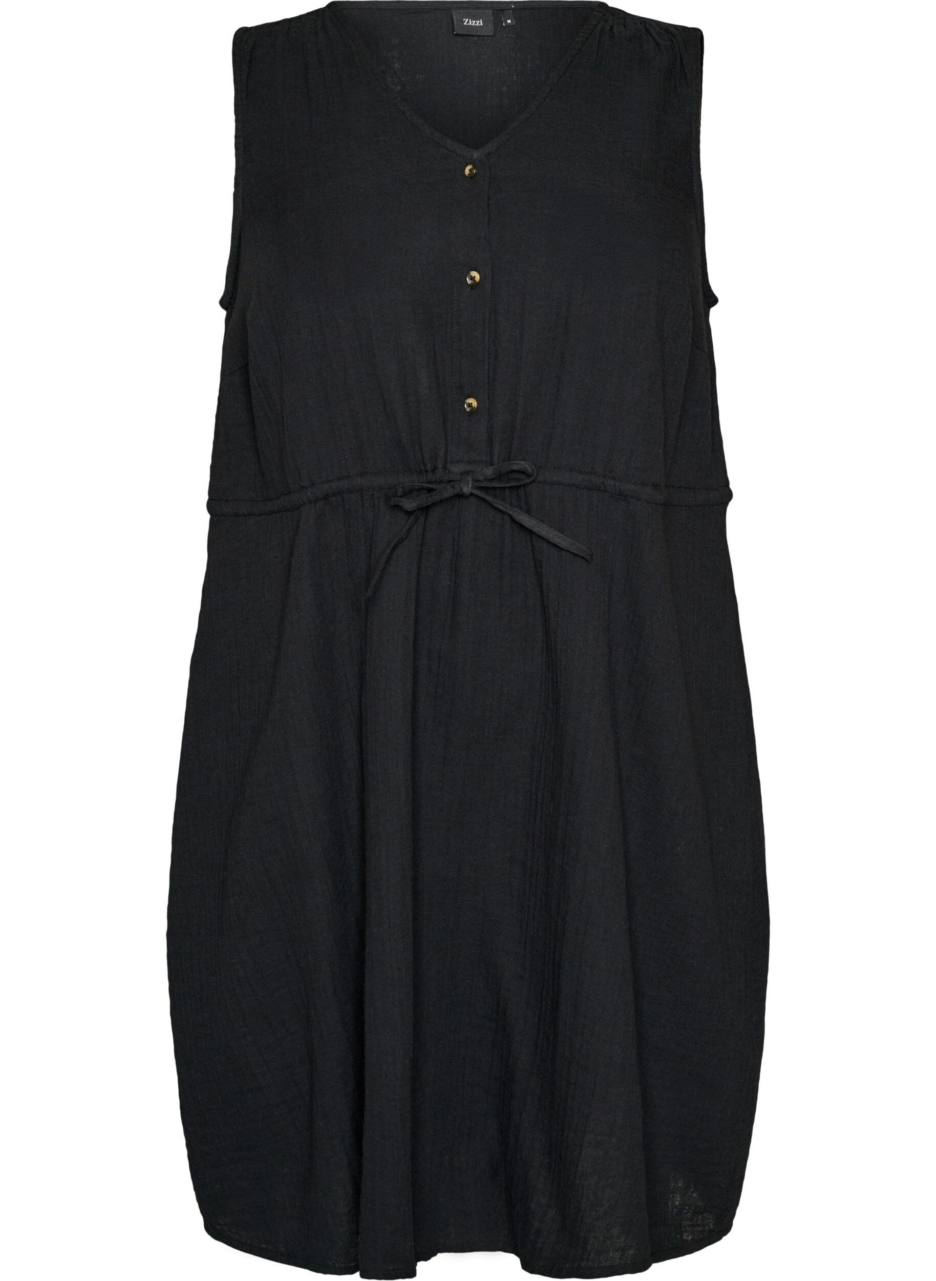 Zizzi Robe sans manches en mousseline de coton avec lien &agrave; nouer, Noir, Packshot image number 0