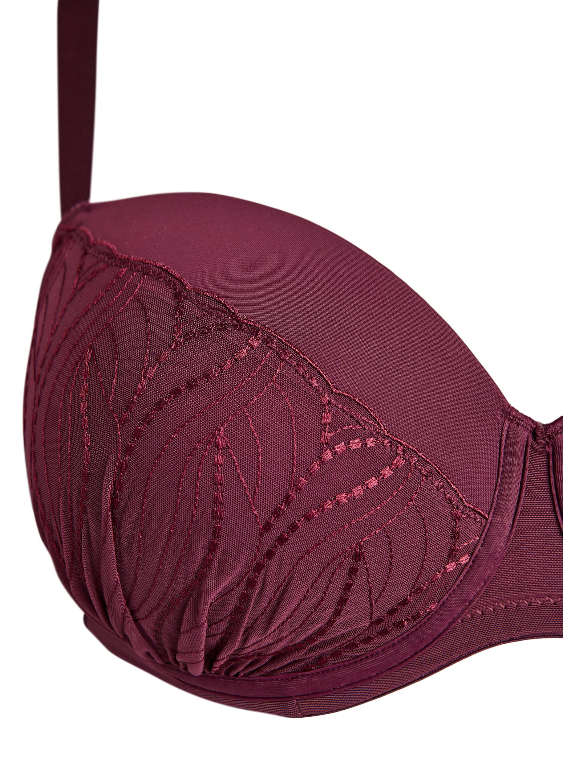 Zizzi Soutien-gorge moul&eacute; avec dentelle et d&eacute;tails drap&eacute;s, Bordeaux, Packshot image number 2