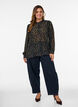 Bluse mit Allover-Print und kurzer Knopfleiste, Schwarz, Model image number 1