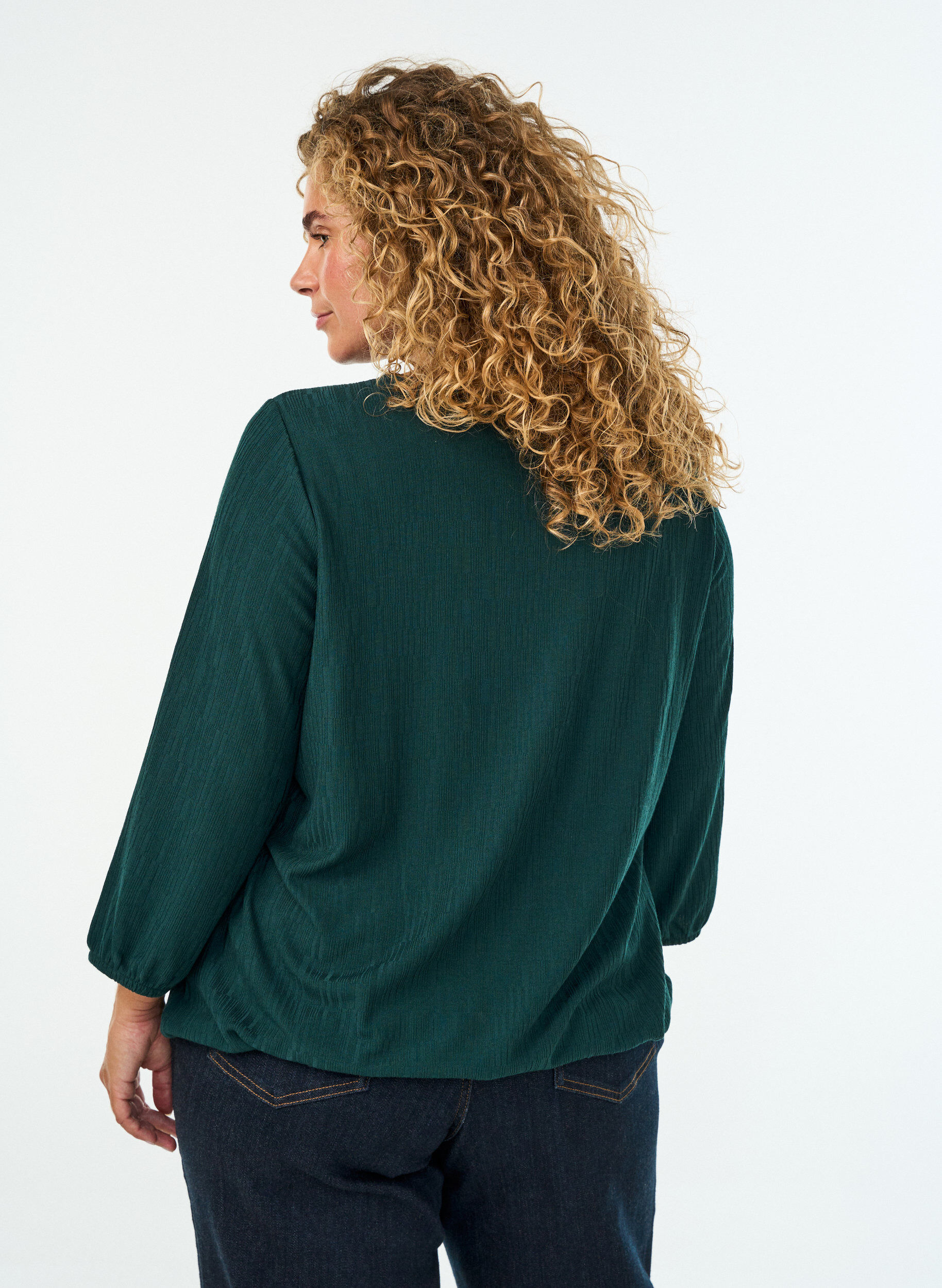 ZizziBluse mit Struktur und 3/4-&Auml;rmeln, Gr&uuml;n, Model image number 2