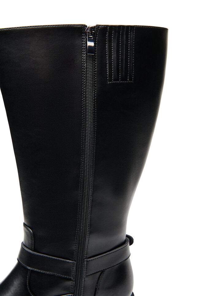 Botte haute en cuir avec boucles d&eacute;coratives, Noir, Packshot image number 3