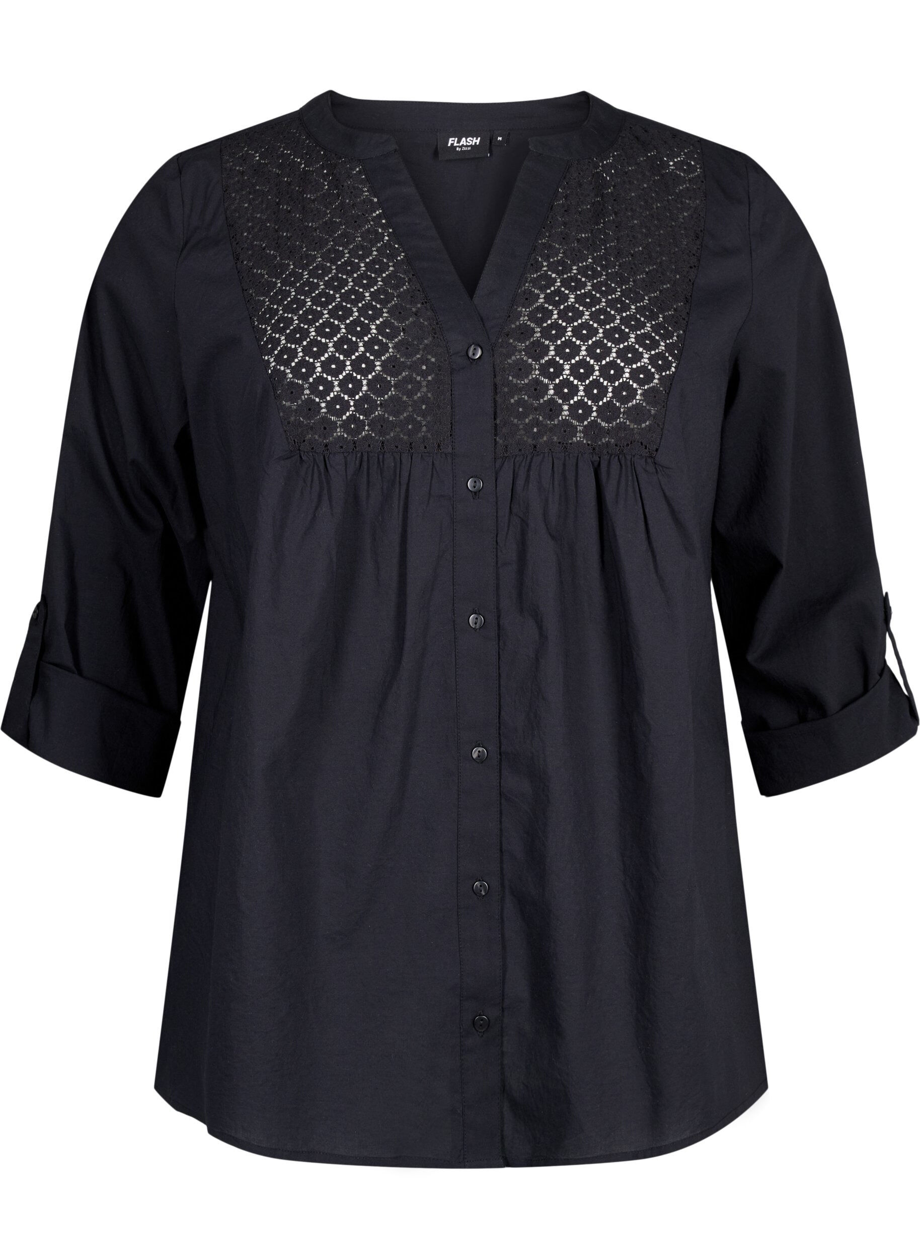 Zizzi FLASH &ndash; Chemise avec d&eacute;tails en crochet, Black, Packshot image number 0